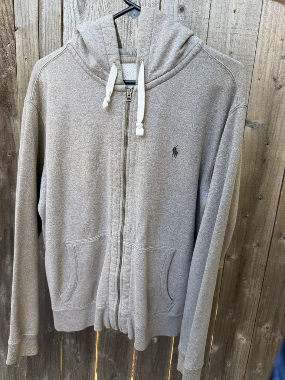 POLO RALPH LAUREN Mens Large Gray Full Zip Hoodie Jacket